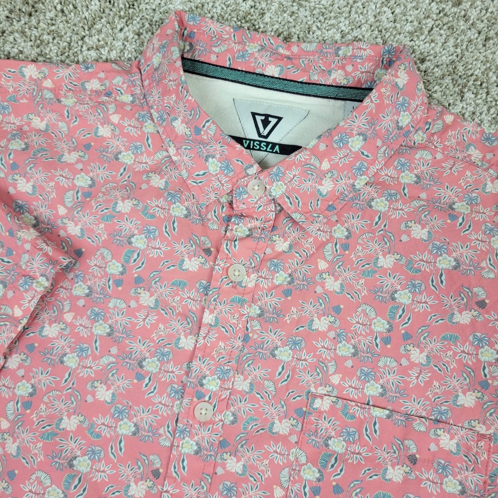 Vissla Mens Large Red AOP Floral Button Up Short Sleeve